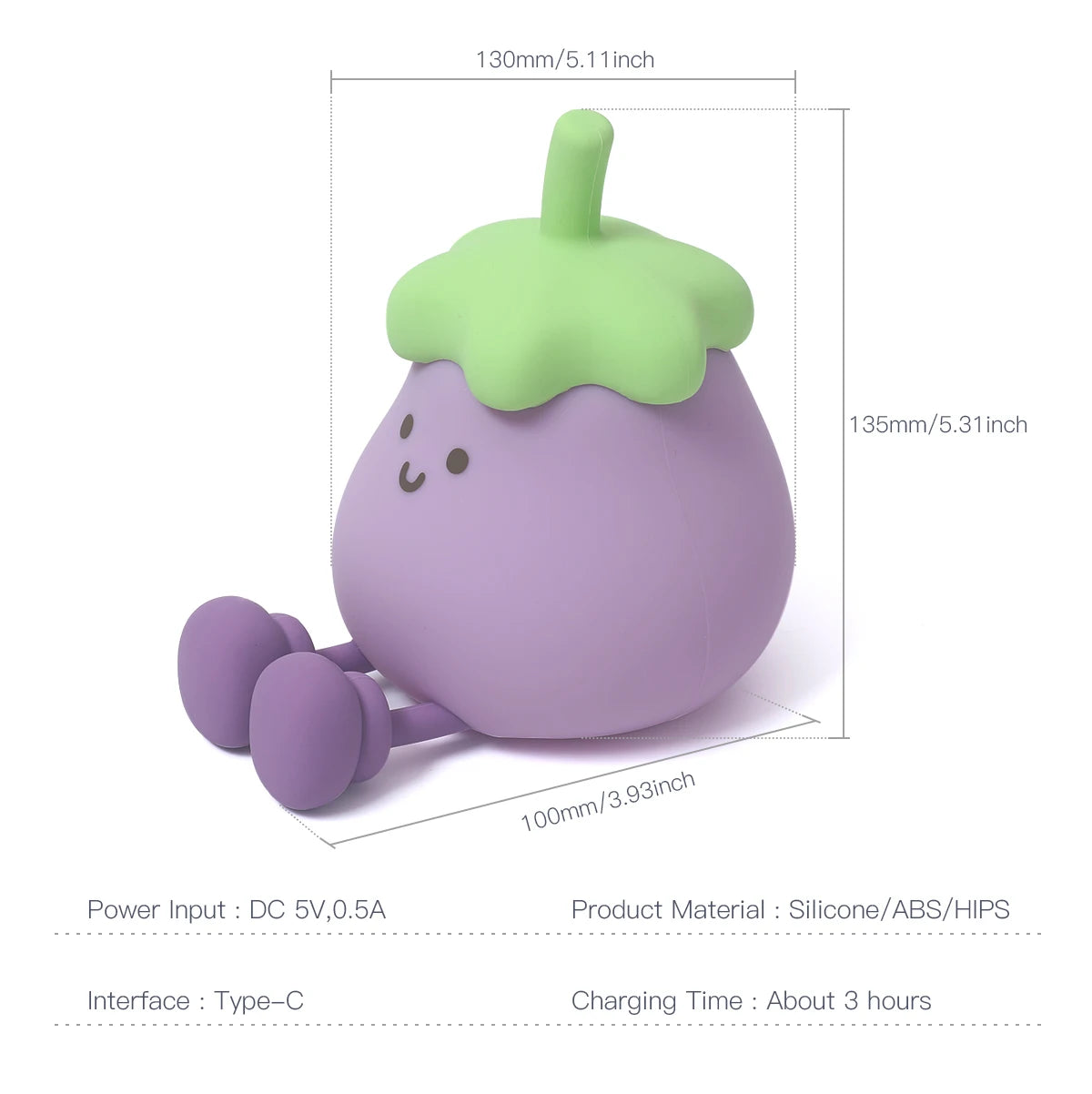 Eggplant Night Light for Kids (Front View)