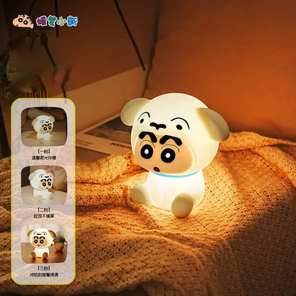 Kawaii Crayon Shinchan Silicone Night Light Cute Anime Peripheral USB Charging Desktop Bedroom Threespeed Adjustable Pat Lamp