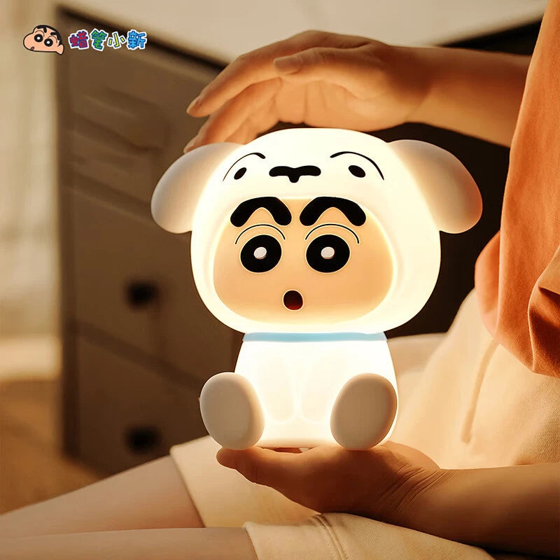 Kawaii Crayon Shinchan Silicone Night Light Cute Anime Peripheral USB Charging Desktop Bedroom Threespeed Adjustable Pat Lamp