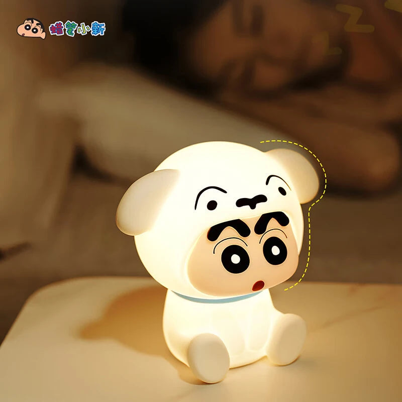 Kawaii Crayon Shinchan Silicone Night Light Cute Anime Peripheral USB Charging Desktop Bedroom Threespeed Adjustable Pat Lamp