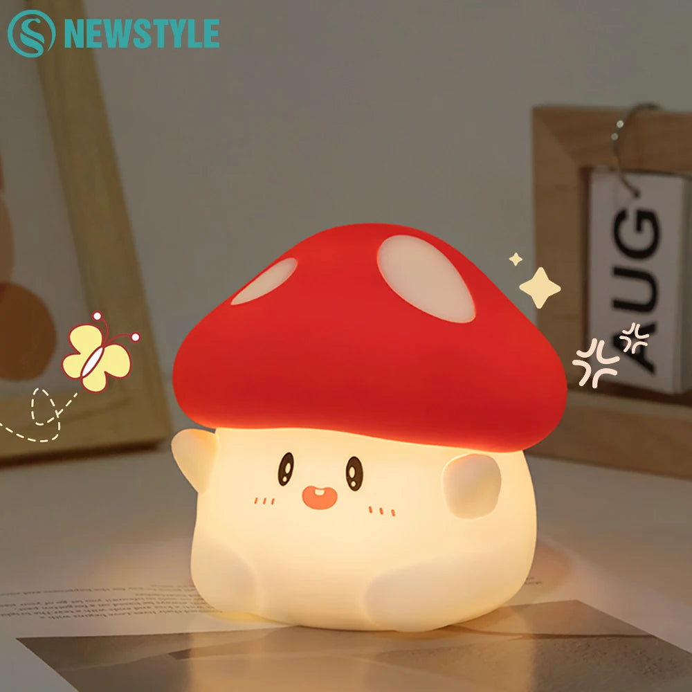 Mushroom LED Silicone Night Light Soft Sleeping Nursery Night Light Dimmable Timer Rechargeable Lamp Room Decor Baby Bedside Lam