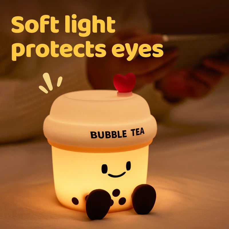 Milk Tea Cup Night Light Silicone Night Light USB Rechargeable Colorful RGB Night Lamp Timing For Children Gifts Bedroom  tmosph