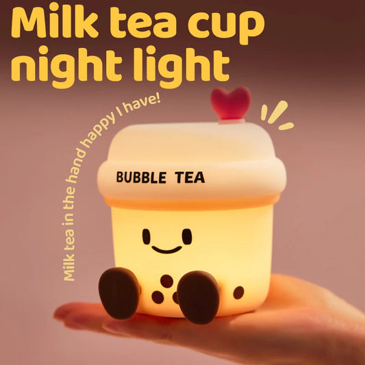 Milk Tea Cup Night Light Silicone Night Light USB Rechargeable Colorful RGB Night Lamp Timing For Children Gifts Bedroom  tmosph